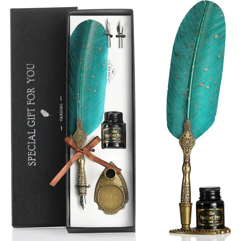 Vintage Green Feather Pen And Ink Set Classic Series Goose Quill Pen